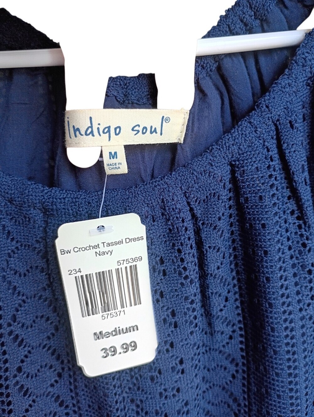 Indigo Soul Navy Blue Crochet Tassel Dress Size Medium NWT - Picture 2 of 5